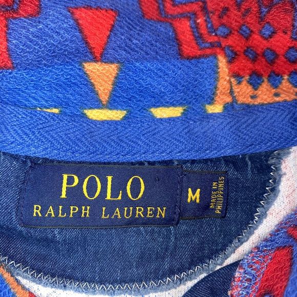 Ralph Lauren Polo Blue Red Aztec Shawl Sweater Snow Beach Stadium Size Medium - Picture 13 of 13